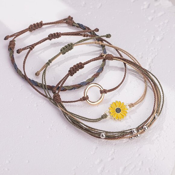 Sunflower String Bracelet Boho Rope Wrap Jewelry for Women Summer Beach Gift - Picture 7 of 7